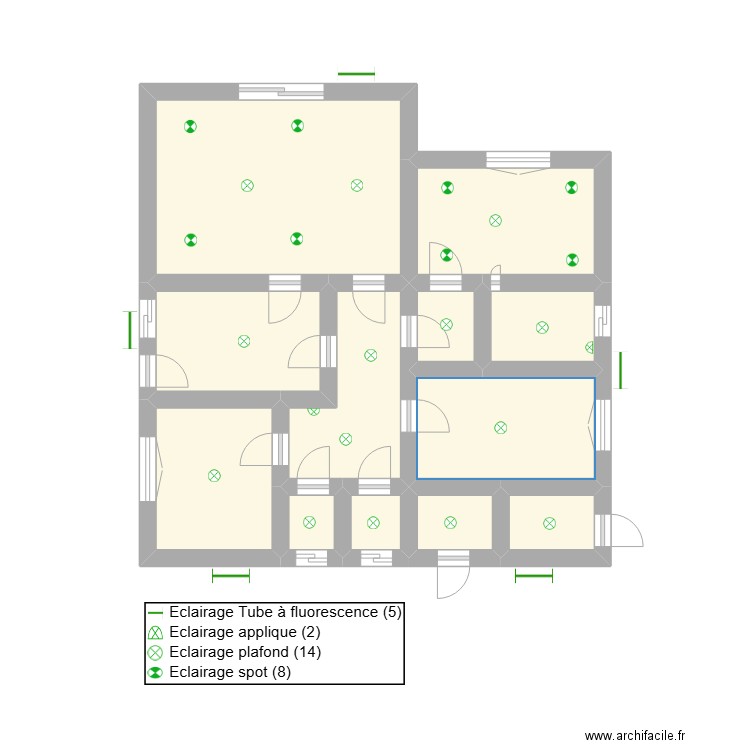 M_exlairage. Plan de 12 pièces et 37 m2