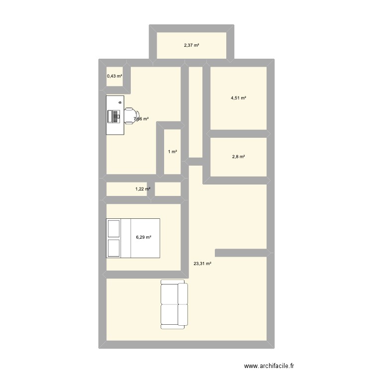 Appartement Tokyo. Plan de 9 pièces et 50 m2