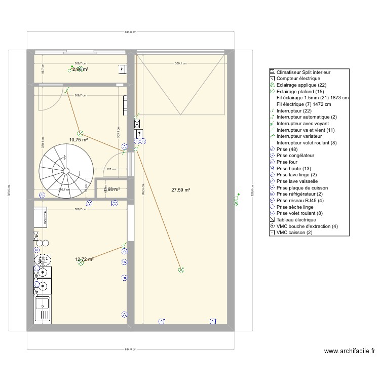 Plan. Plan de 17 pièces et 163 m2