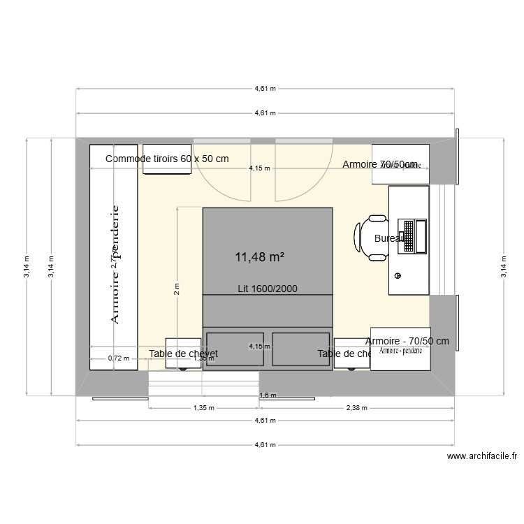 chambre Morgins 2. Plan de 1 pièce et 11 m2