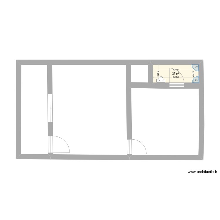 1 chambre. Plan de 1 pièce et 3 m2