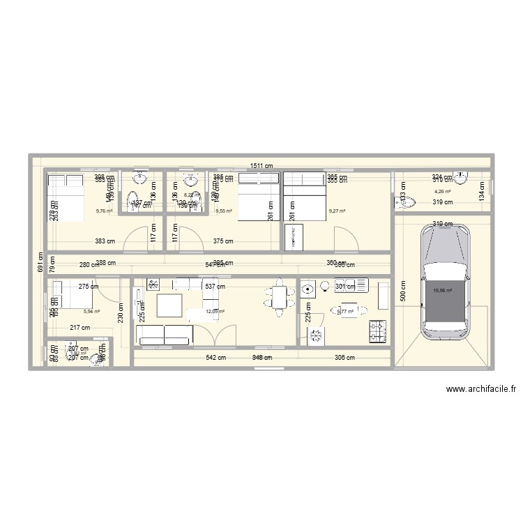 MK archit. Plan de 12 pièces et 96 m2