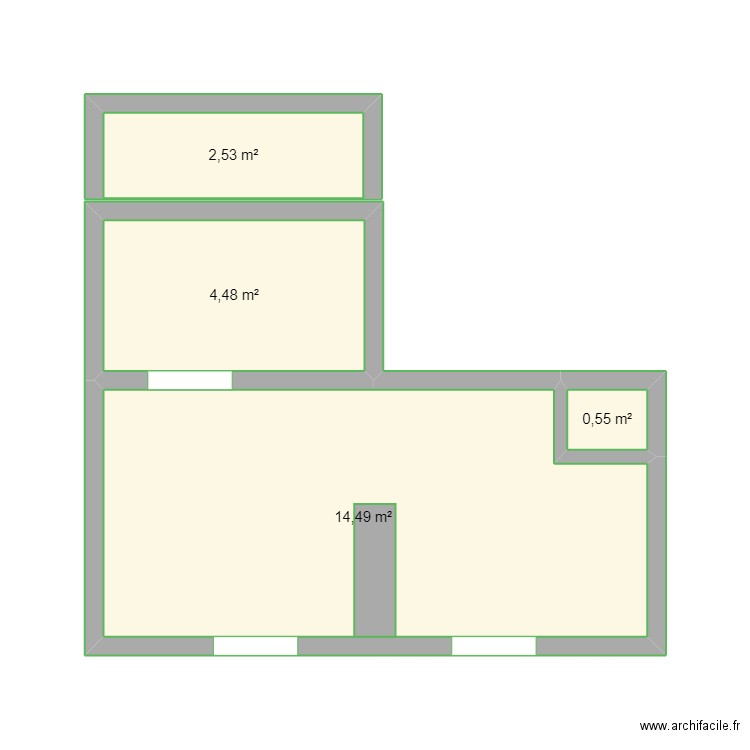 aménagement du magasin . Plan de 4 pièces et 22 m2