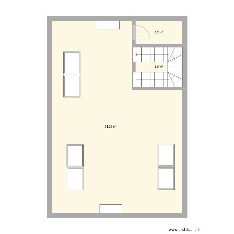 Salle J. Plan de 3 pièces et 72 m2