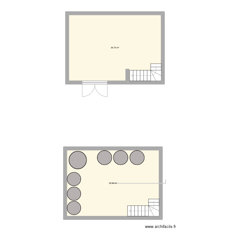 cave. Plan de 2 pièces et 70 m2