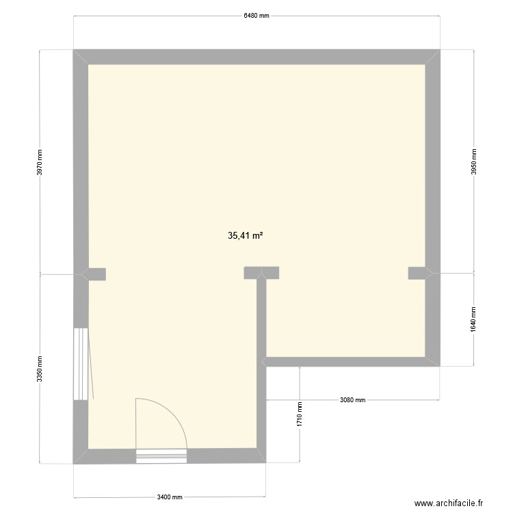 Maison sans mur porteur. Plan de 1 pièce et 35 m2