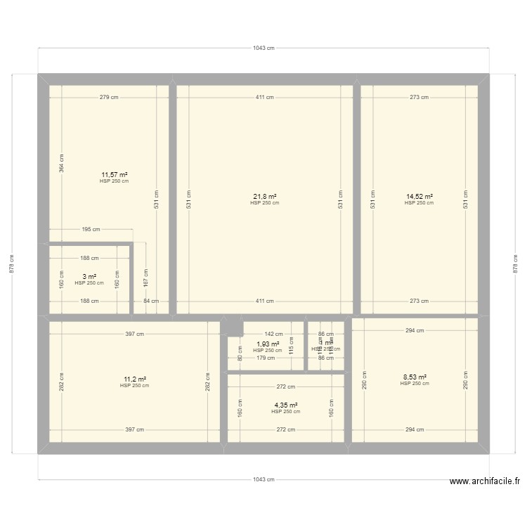 M'LOC - Existant. Plan de 10 pièces et 78 m2