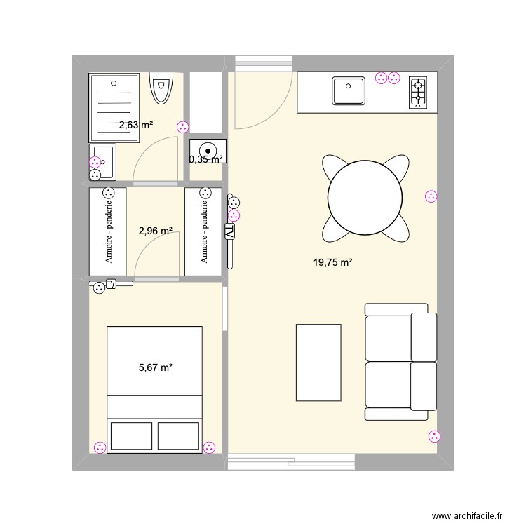 new plan prises. Plan de 5 pièces et 31 m2