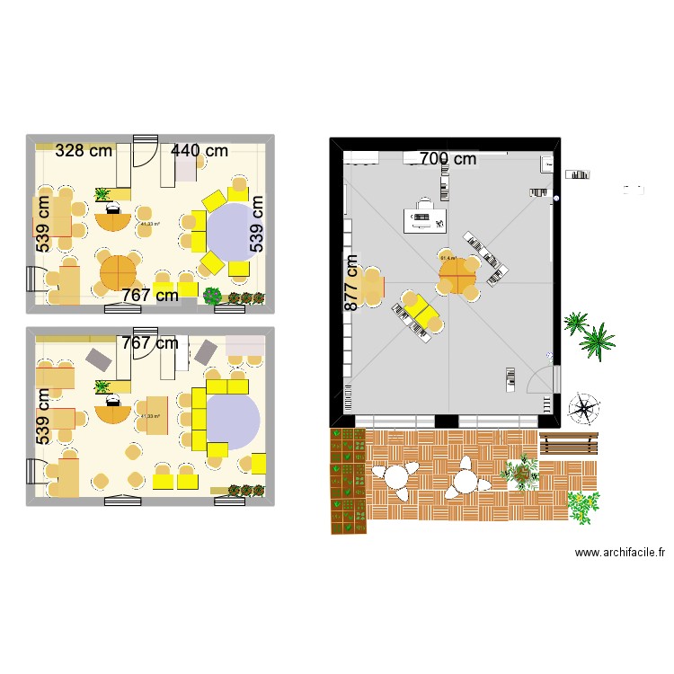 BCD. Plan de 3 pièces et 144 m2