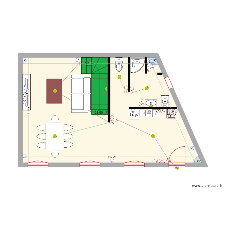 logt01Rdc. Plan de 1 pièce et 40 m2