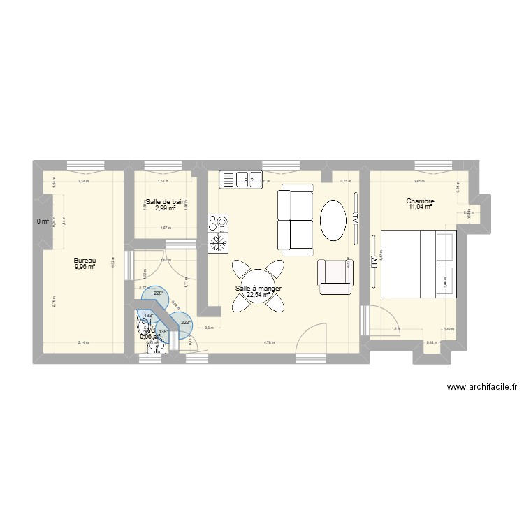 Amiral Mouchez (après). Plan de 6 pièces et 48 m2