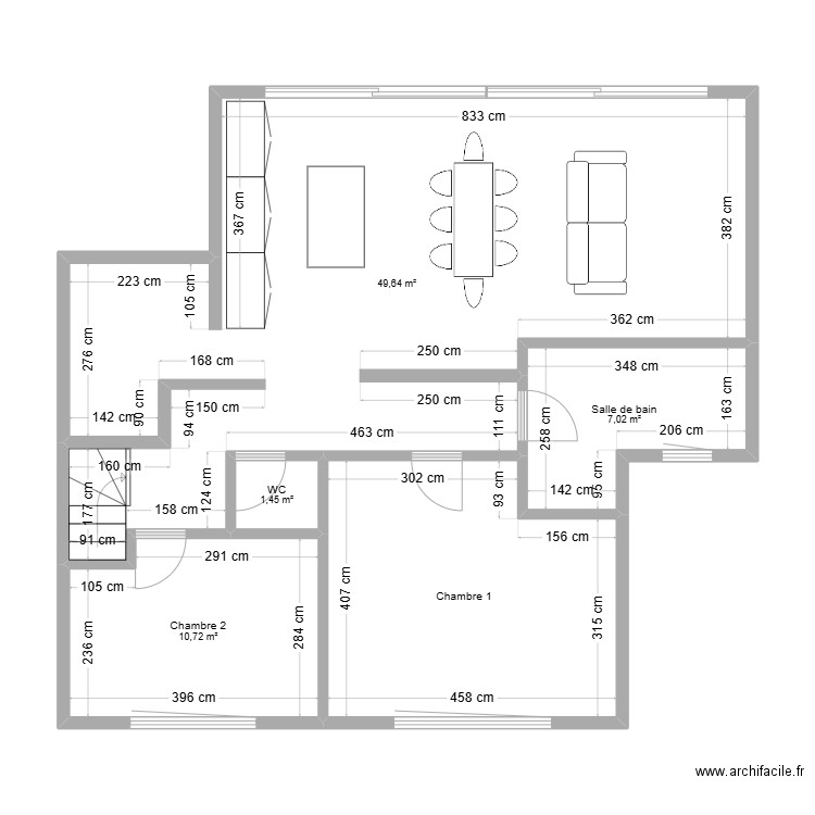 Etage. Plan de 5 pièces et 86 m2