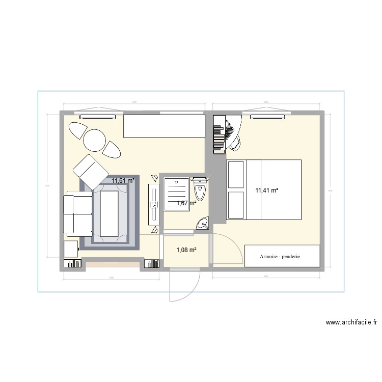 Nouveau old. Plan de 4 pièces et 26 m2