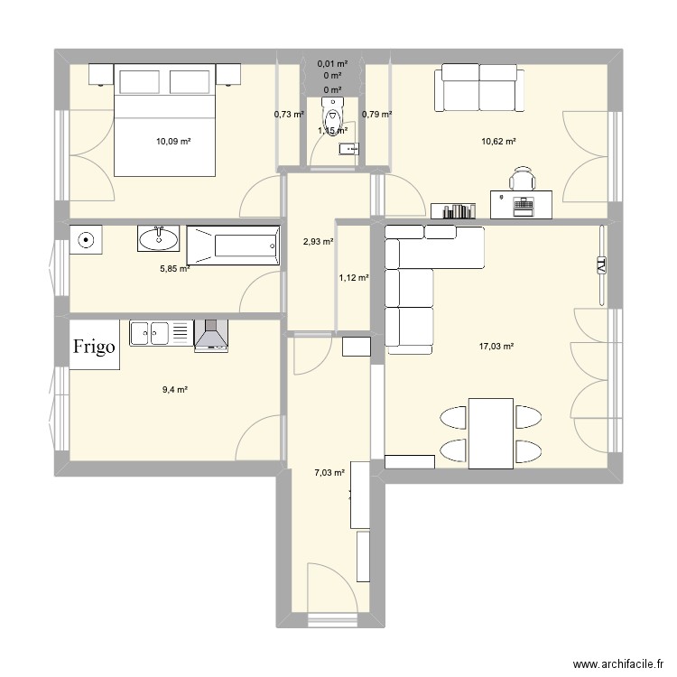 Sartrouville. Plan de 14 pièces et 67 m2