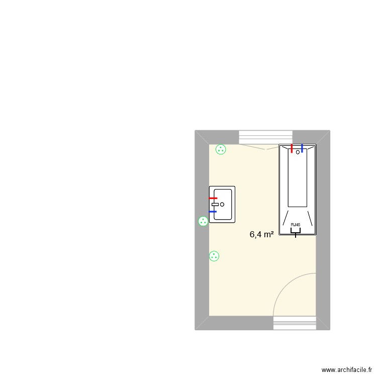 Salle de bain ancienne. Plan de 1 pièce et 6 m2