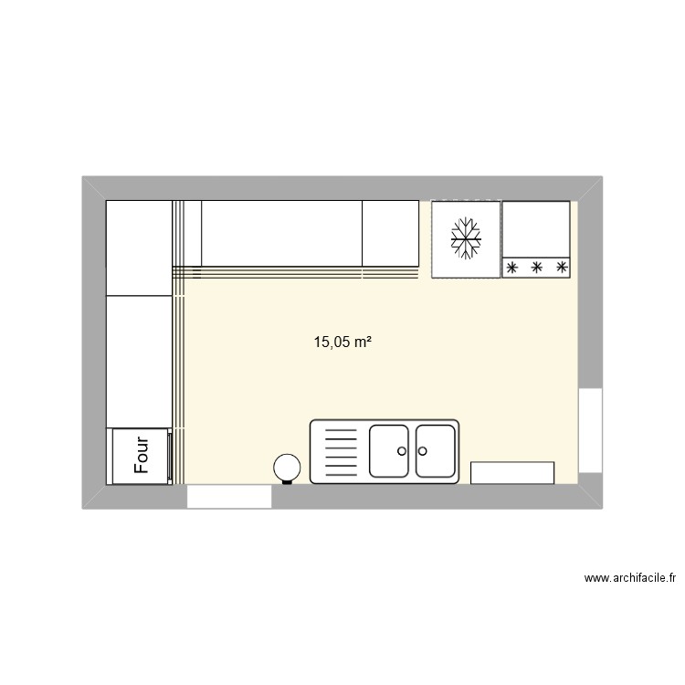 labo. Plan de 1 pièce et 15 m2