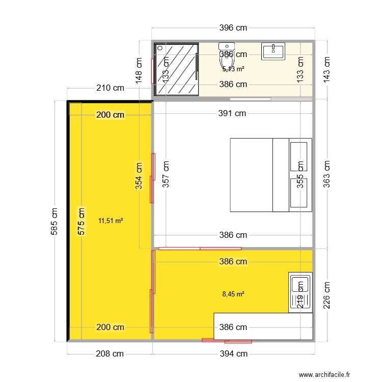 agnes 2. Plan de 3 pièces et 25 m2