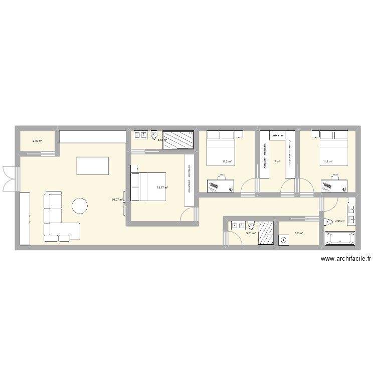 Grange relevée . Plan de 10 pièces et 111 m2