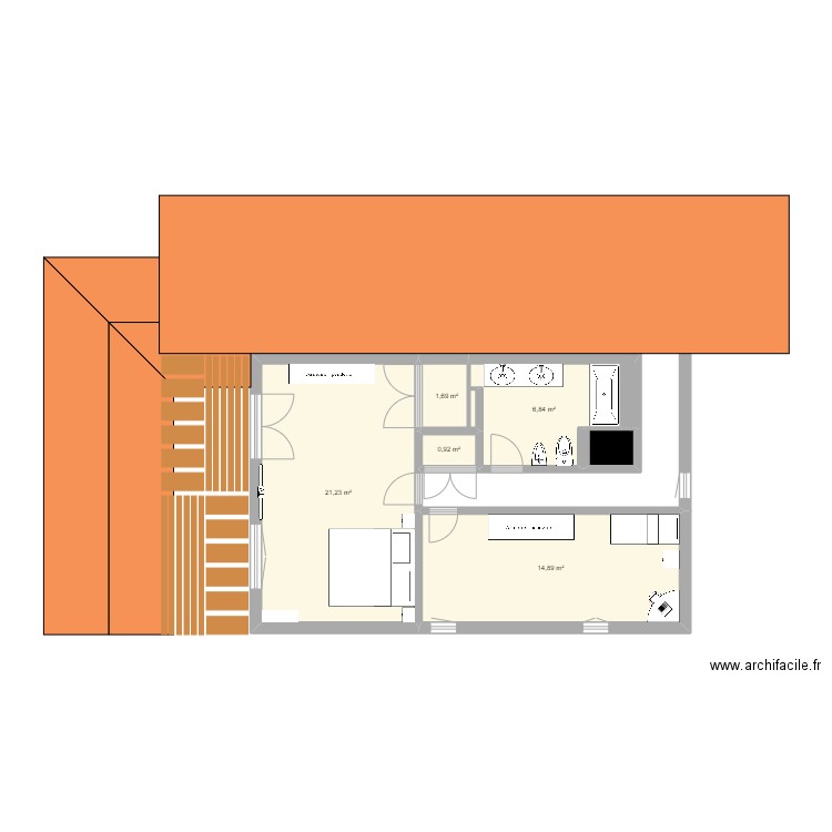 etage . Plan de 6 pièces et 46 m2