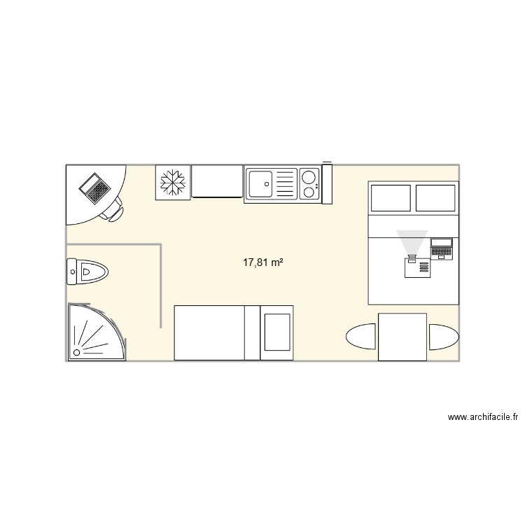 containaire. Plan de 1 pièce et 18 m2