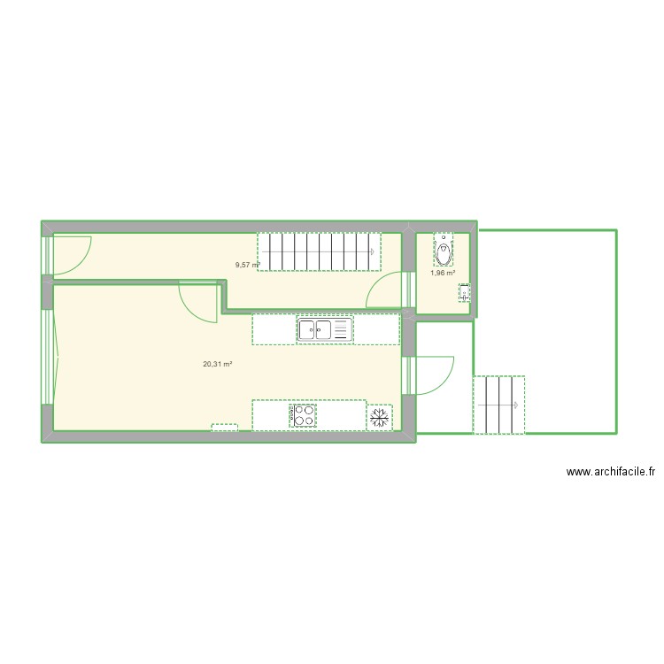 27 Dierickx dimension. Plan de 3 pièces et 32 m2