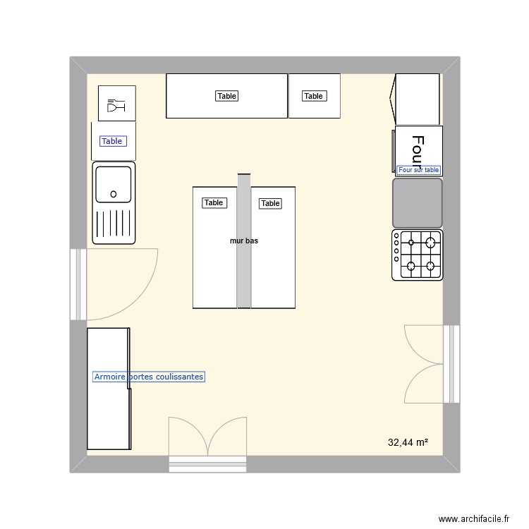 paln cuisine manoir Kastell Dinec'h. Plan de 1 pièce et 32 m2