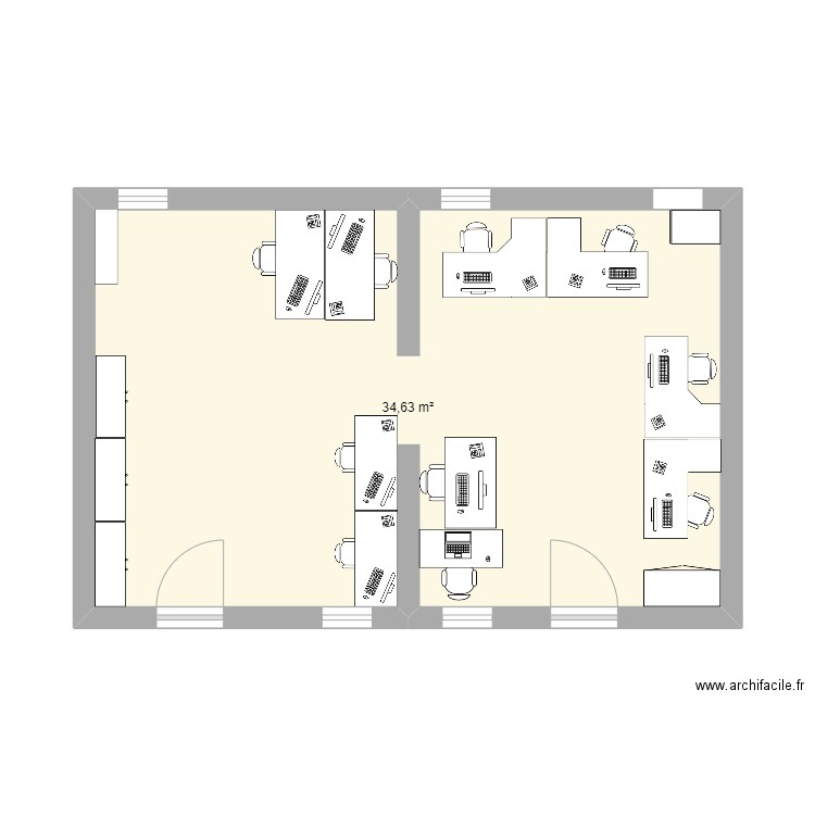 Bureau adulte 2025. Plan de 1 pièce et 35 m2