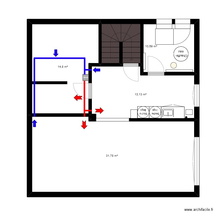 UG Desumidificateur3. Plan de 4 pièces et 70 m2