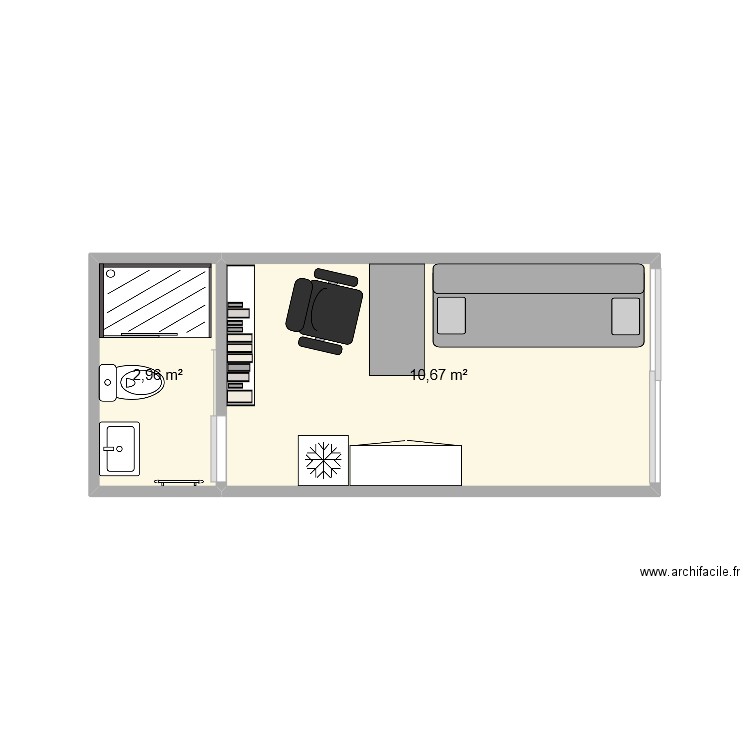 Bureau_2. Plan de 2 pièces et 14 m2