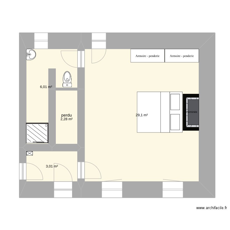 detail chambre rdc master. Plan de 4 pièces et 40 m2