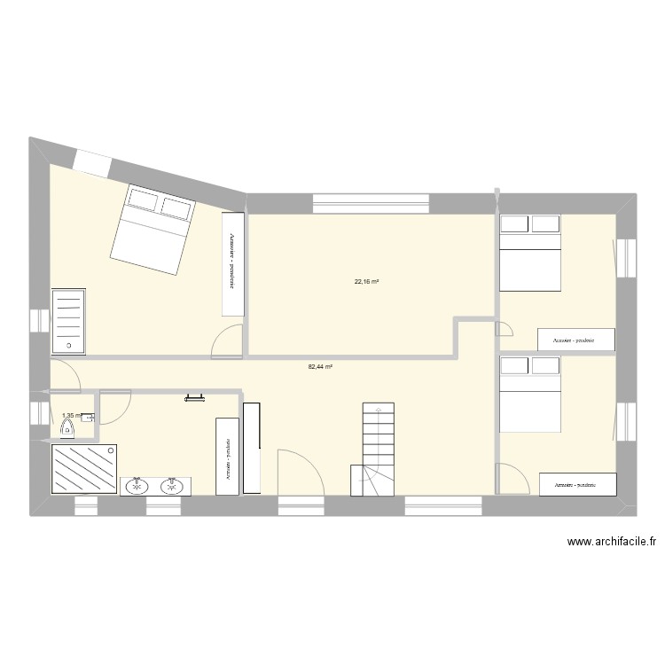 Vanel. Plan de 3 pièces et 106 m2