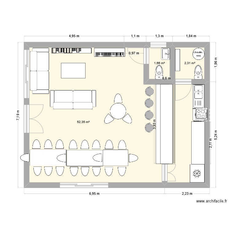 ébauche chez nous. Plan de 3 pièces et 56 m2