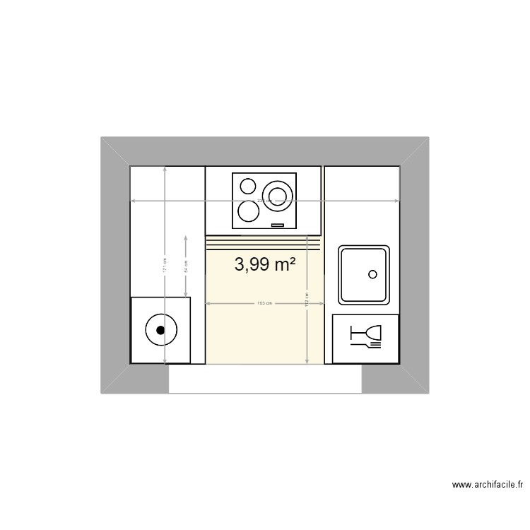 cuisine lesquin. Plan de 1 pièce et 4 m2