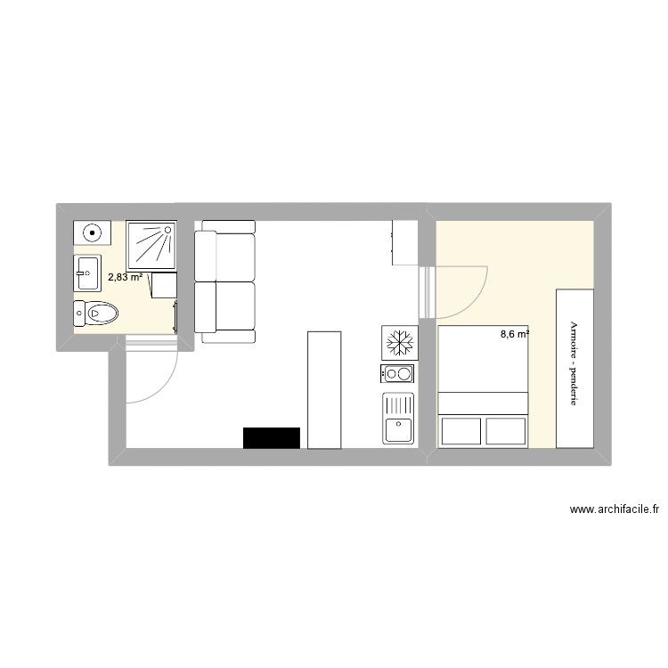 Appartement. Plan de 2 pièces et 11 m2