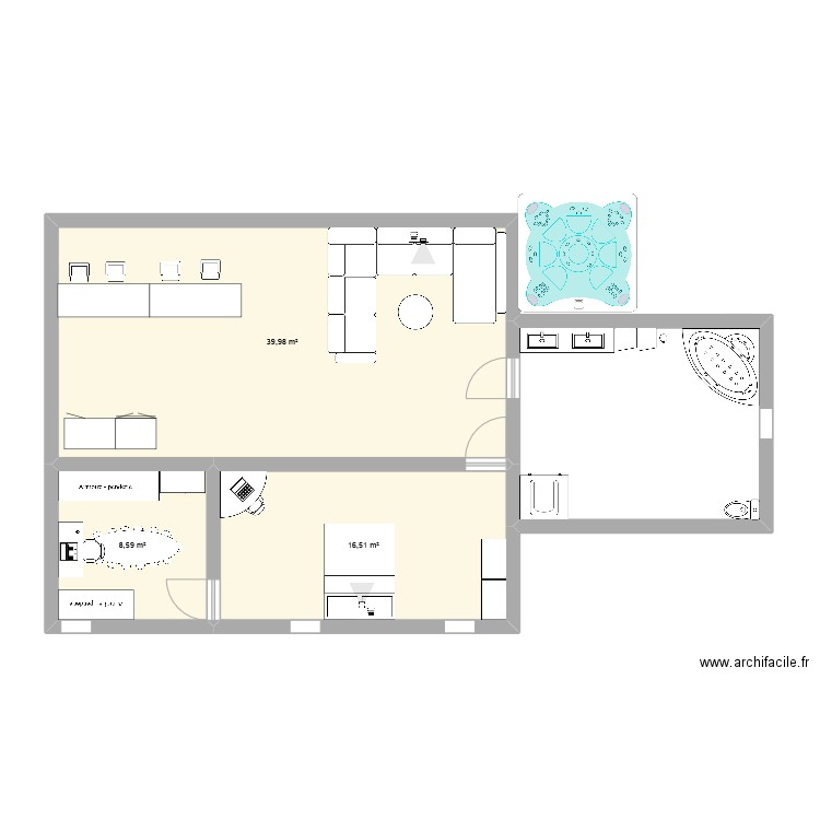 maison. Plan de 3 pièces et 65 m2