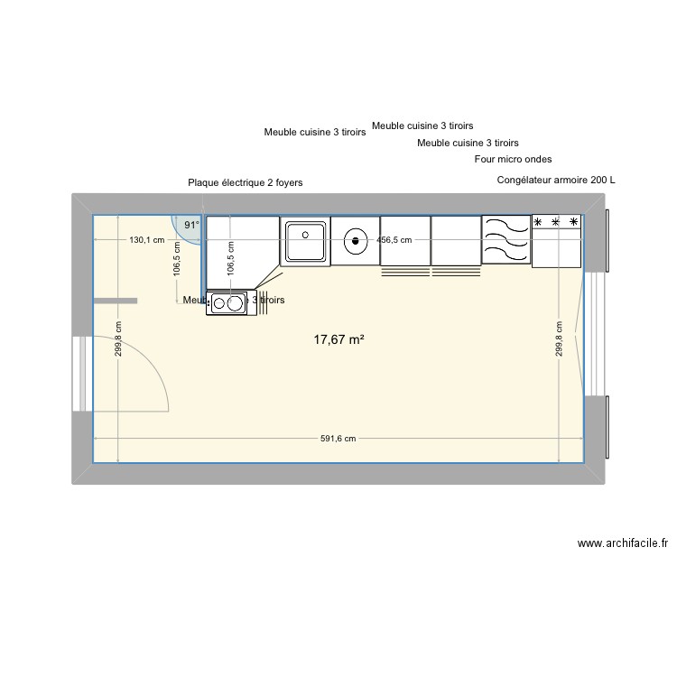 Studio amenagement. Plan de 1 pièce et 18 m2