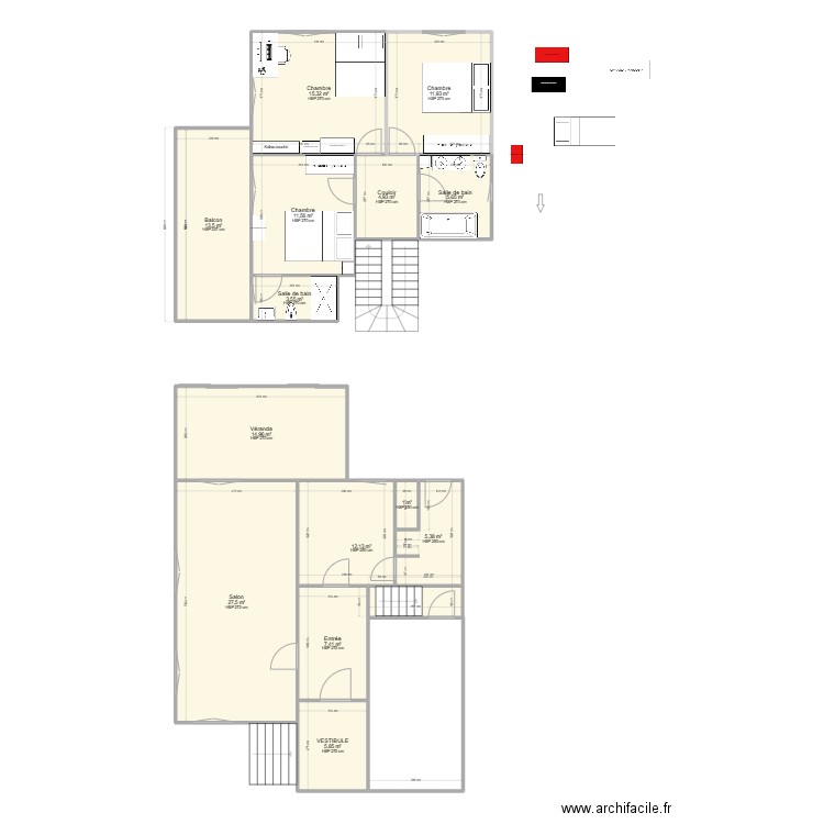 1er étage maison ardeche. Plan de 14 pièces et 141 m2