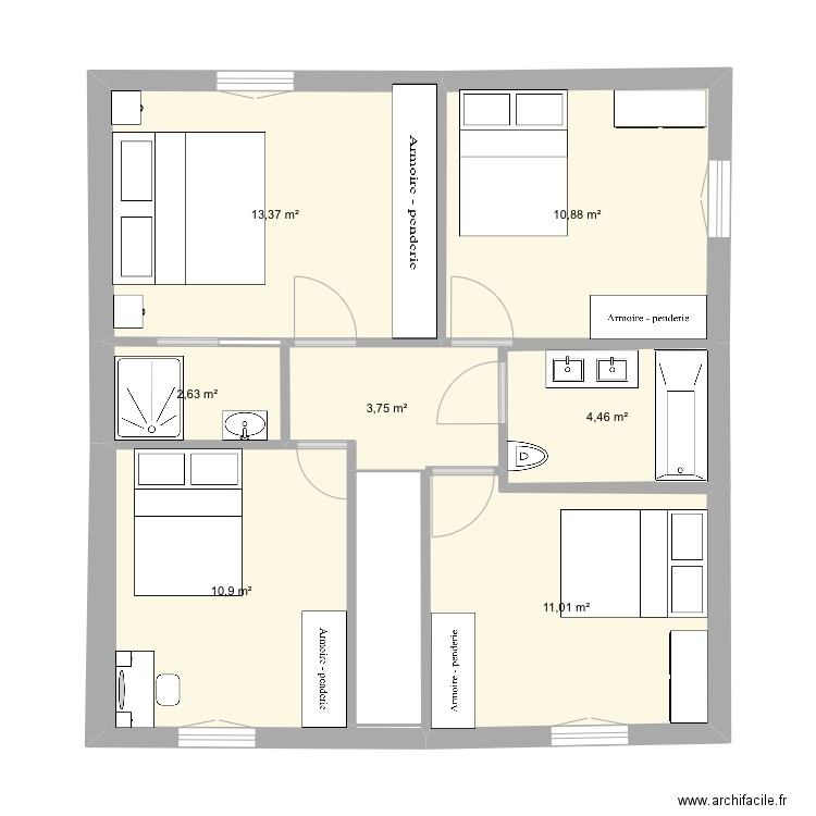 Maison. Plan de 7 pièces et 57 m2