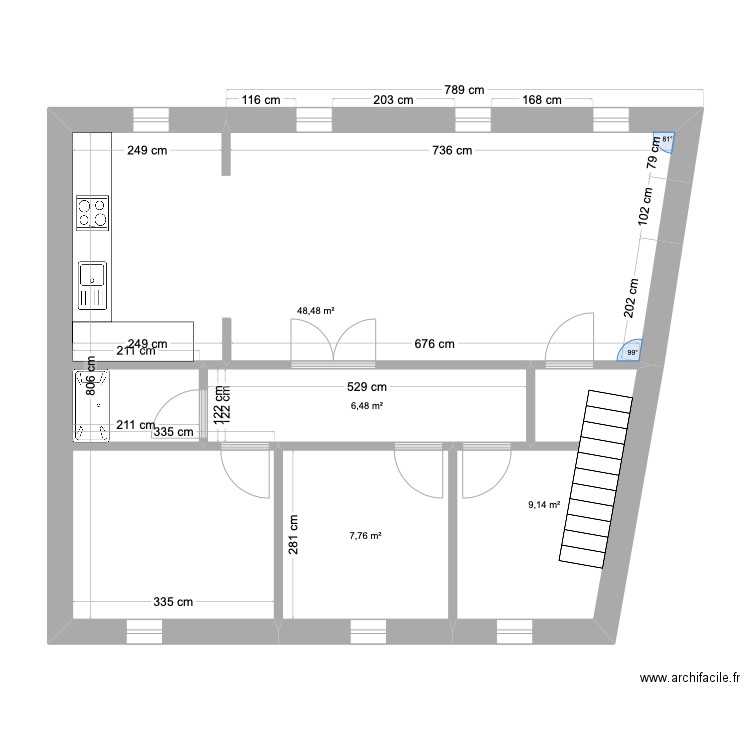 etage maison senzeille. Plan de 4 pièces et 72 m2