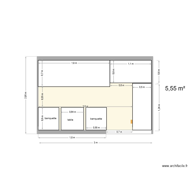 L2H2 dinette. Plan de 1 pièce et 6 m2