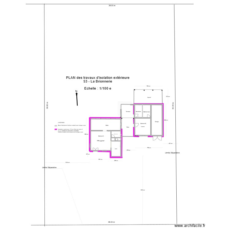 La brionnerie Plan des travaux d'isolation. Plan de 6 pièces et 64 m2