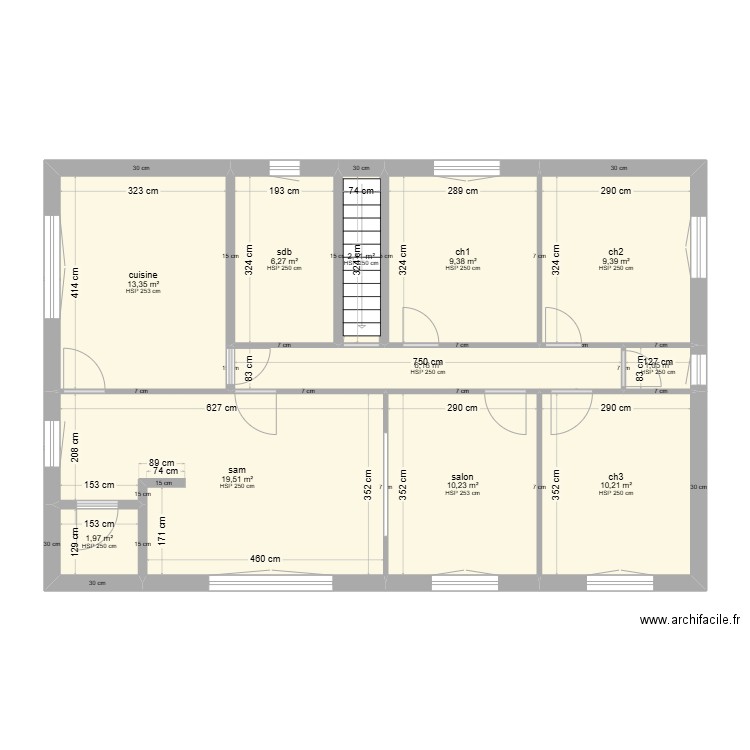 M.Chanat étage. Plan de 11 pièces et 90 m2