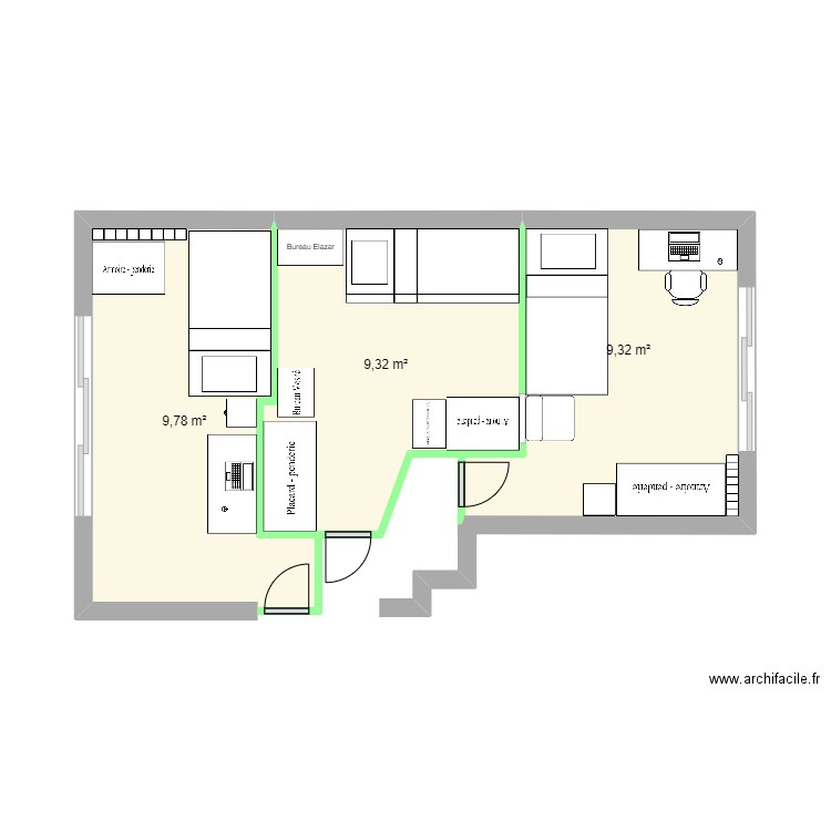 Plan Général V5. Plan de 3 pièces et 28 m2