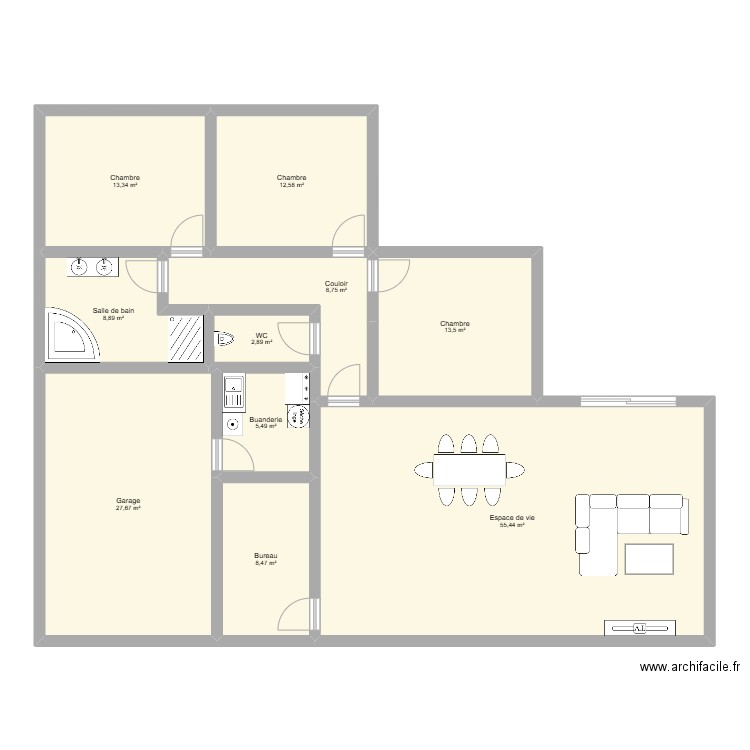 plan maison en escalier . Plan de 10 pièces et 157 m2