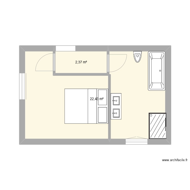 sdb cabriere. Plan de 2 pièces et 25 m2