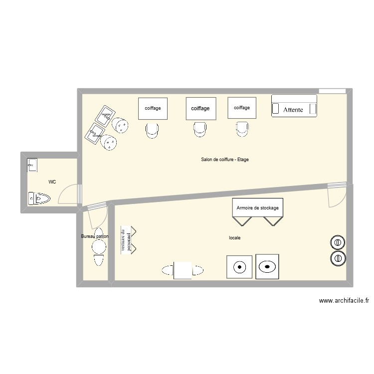 plan du salon de coiffure franck provost - etage. Plan de 4 pièces et 87 m2