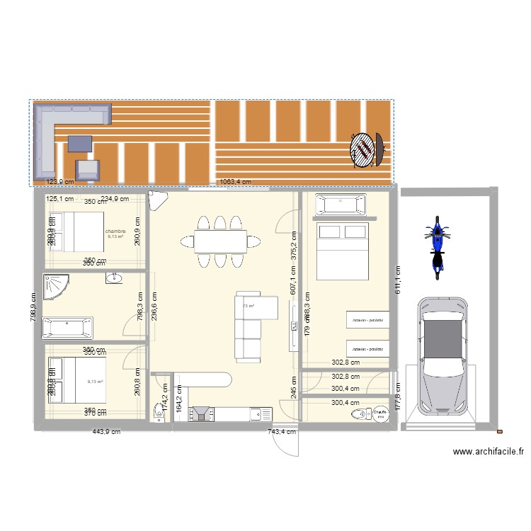 maison. Plan de 3 pièces et 91 m2