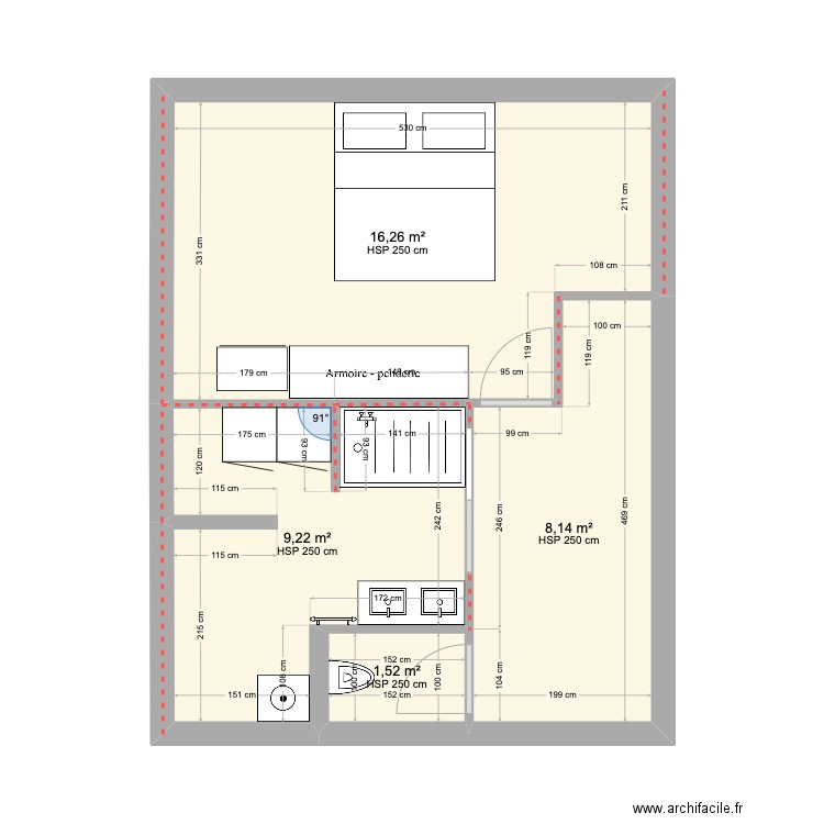 Étage. Plan de 4 pièces et 35 m2