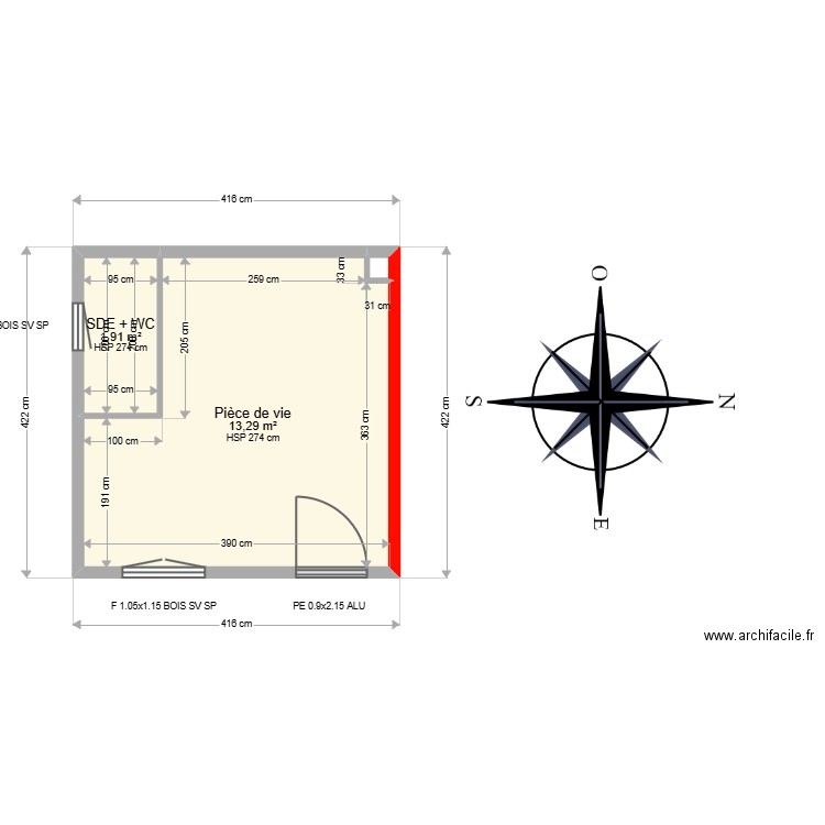 ML24011537 . Plan de 3 pièces et 15 m2