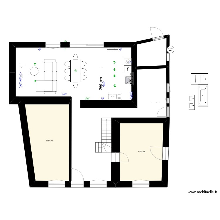 plan maison. Plan de 3 pièces et 40 m2